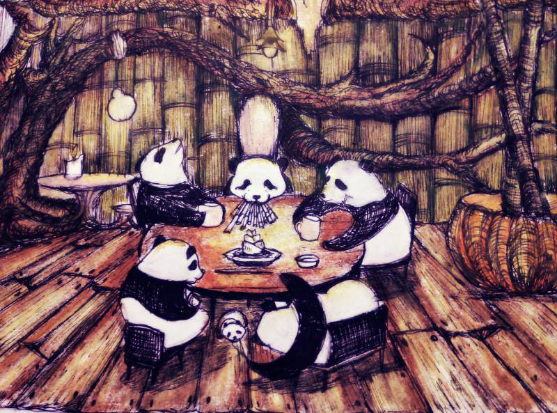 panda by 19anonymous94 (Pen, Oil pastel)