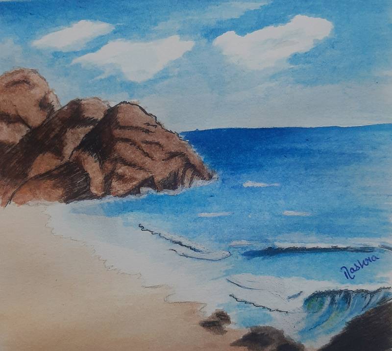 ocean by Nashra (Watercolor, Pen)