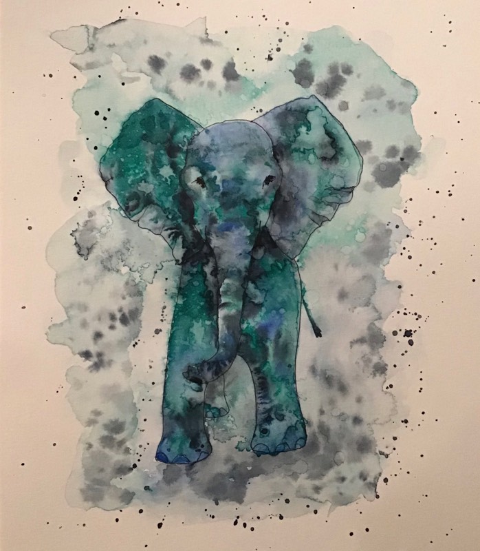 elephant by Sally (Watercolor, Pen)