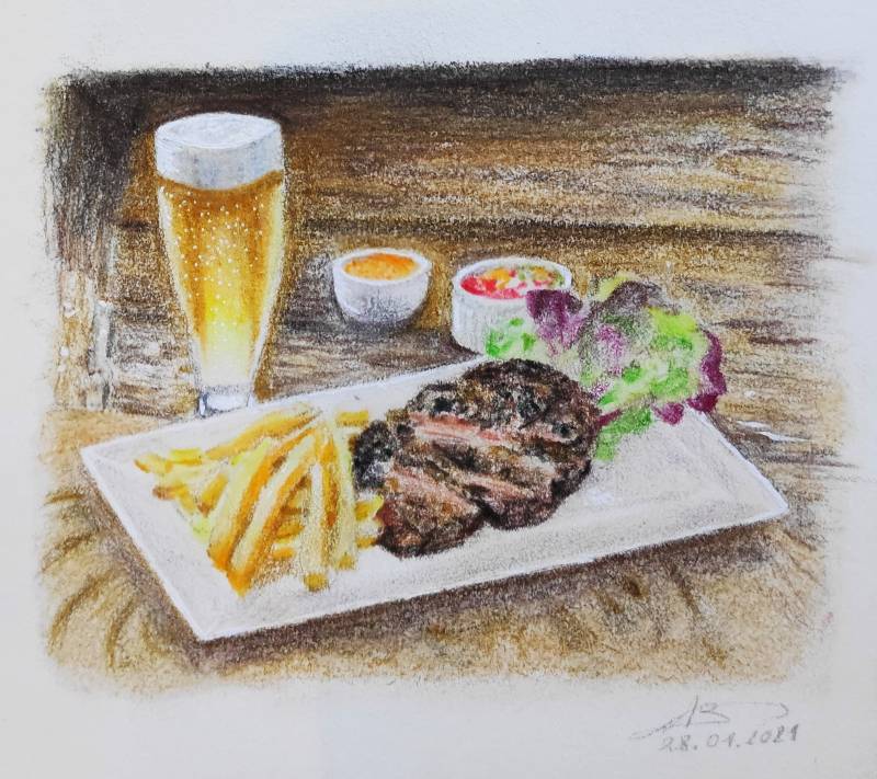 steak by Adelleke (Colored pencil)