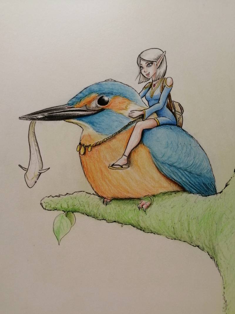 bird by Nikusan (Ink, Colored pencil)