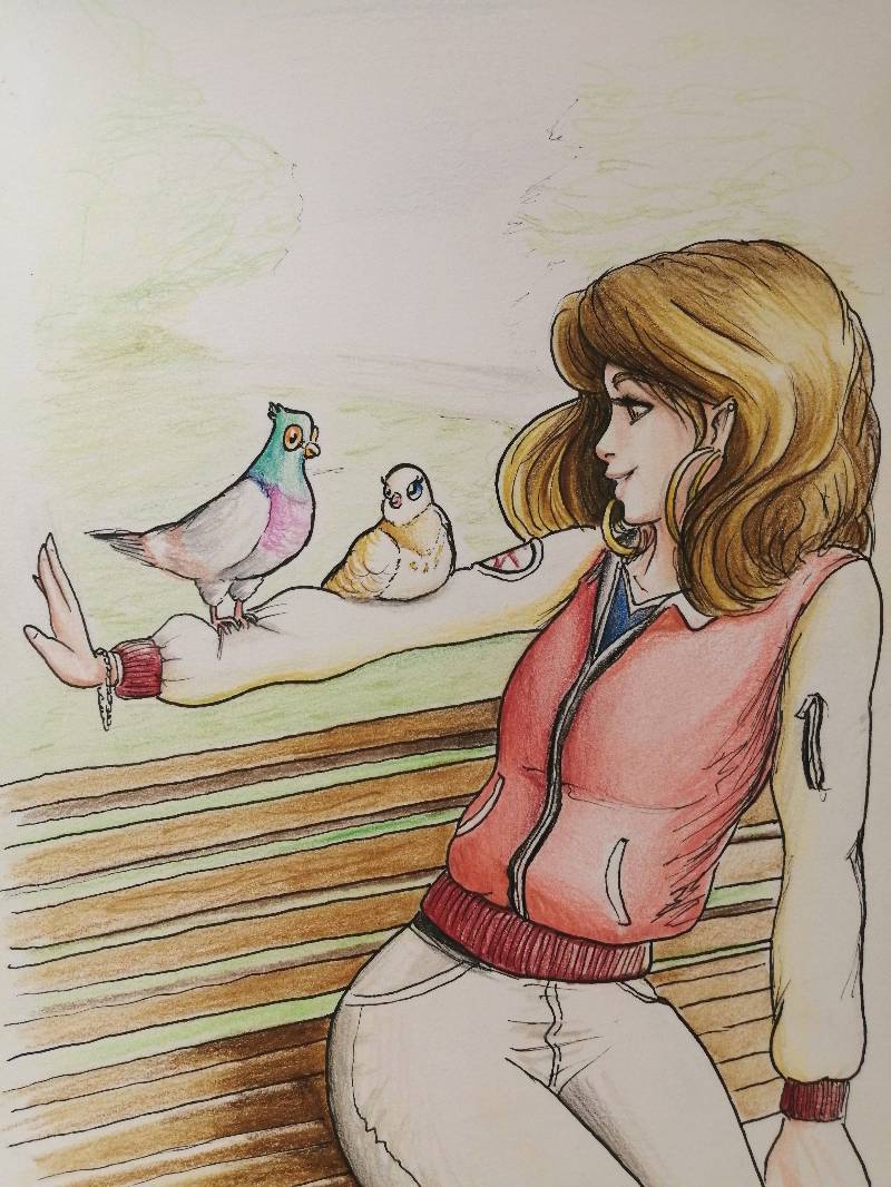 pigeon by Nikusan (Ink, Colored pencil)