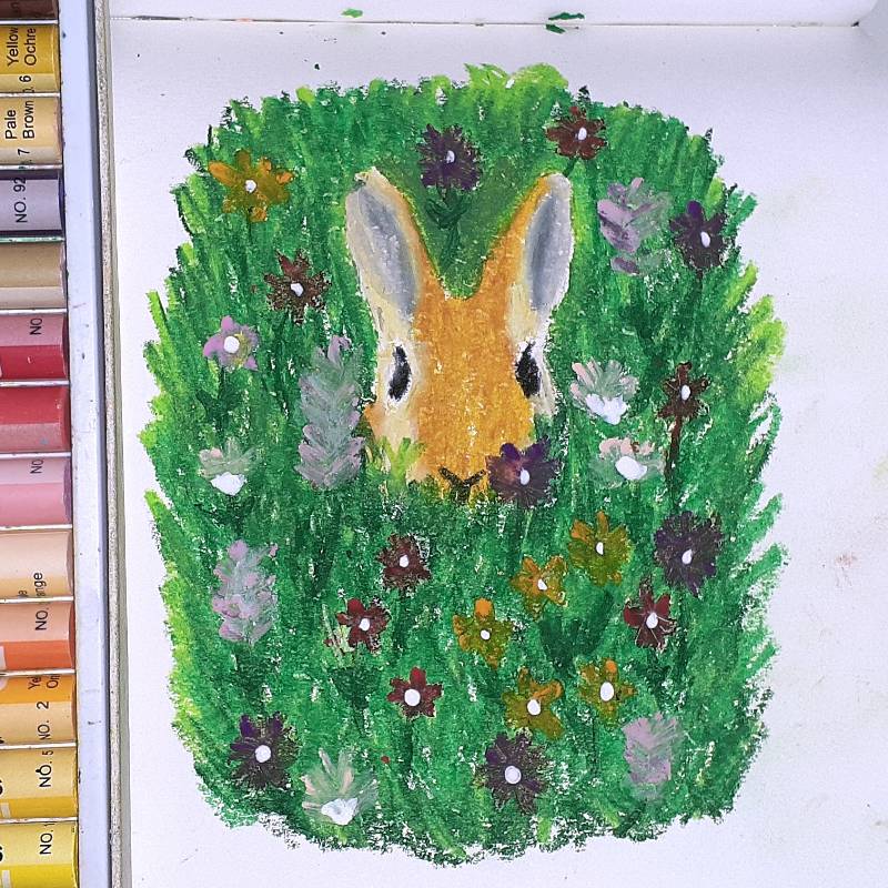 bunny by bisa (Oil pastel, Watercolor)