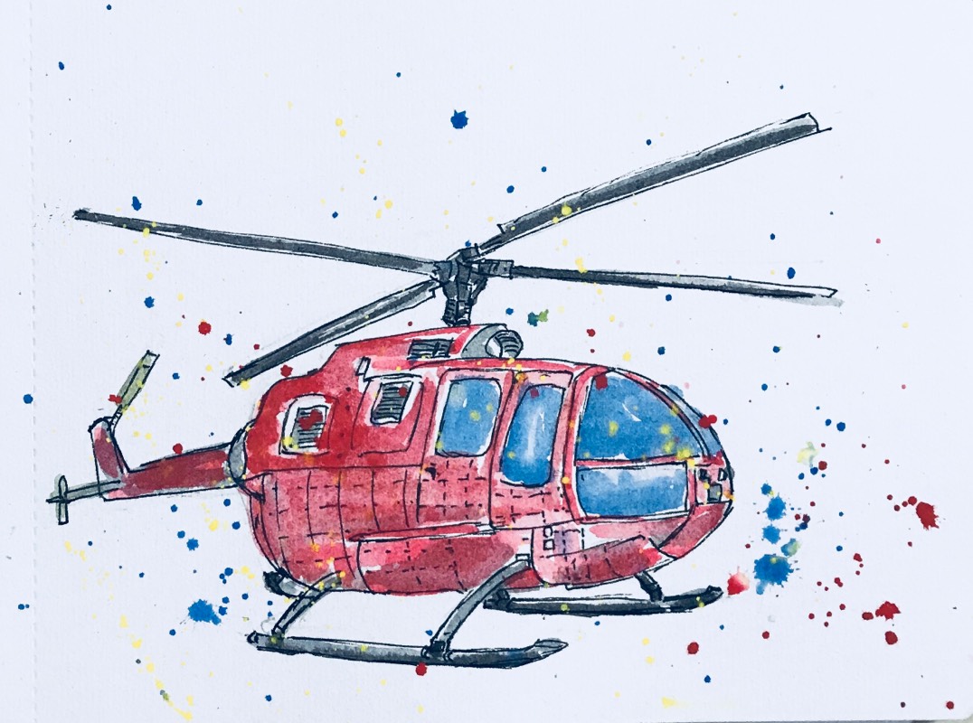 helicopter by fairlawnbj (Watercolor, Pen)
