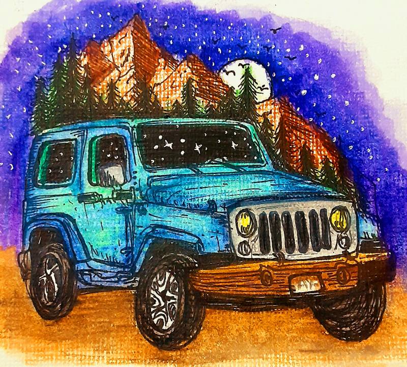 jeep by AyeshaAnsari (Ink, Colored pencil, Watercolor)