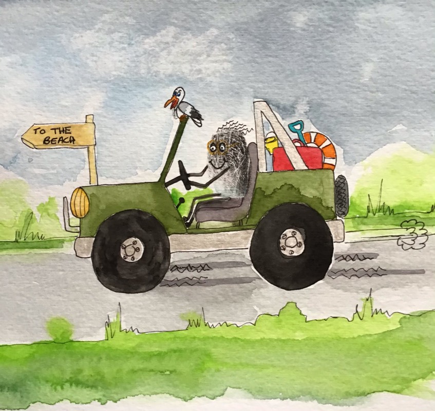 jeep by Sally (Watercolor, Pen)