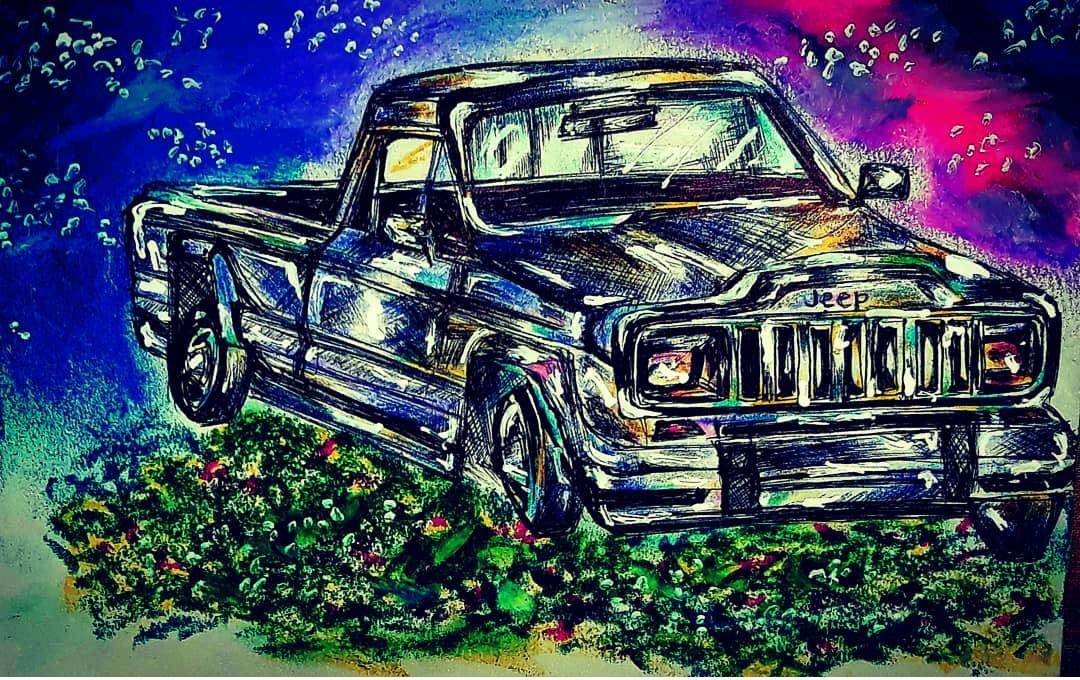 jeep by ArtAkanksha (Pen, Oil pastel)