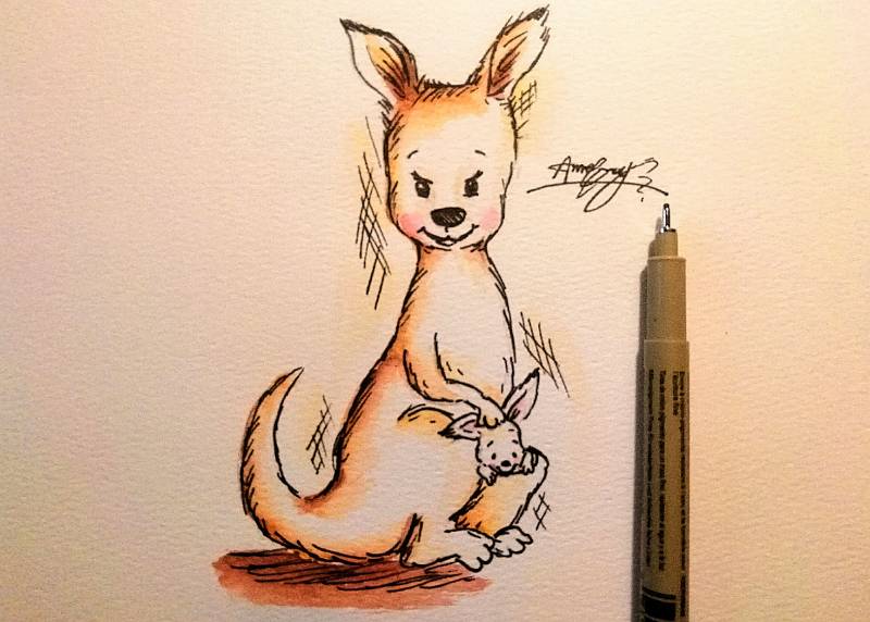 kangaroo by Watercolor_Puppy_ (Watercolor, Ink)