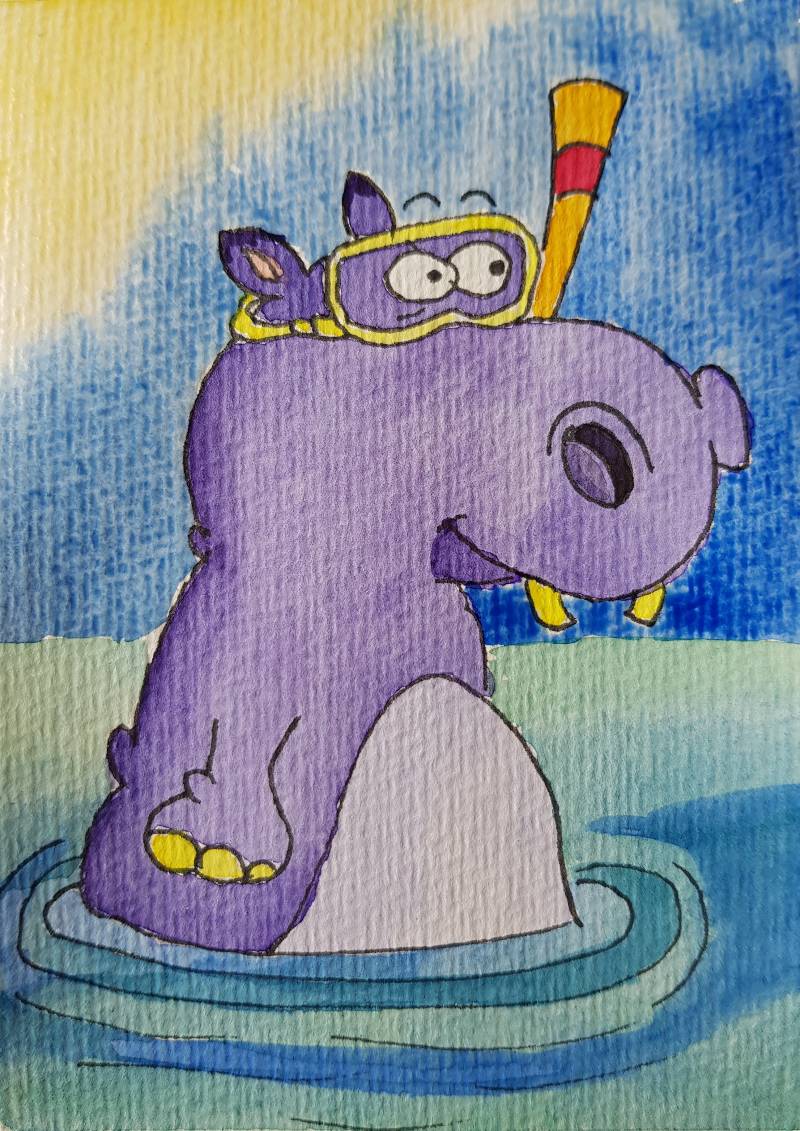 hippo by Anke (Watercolor, Pen)
