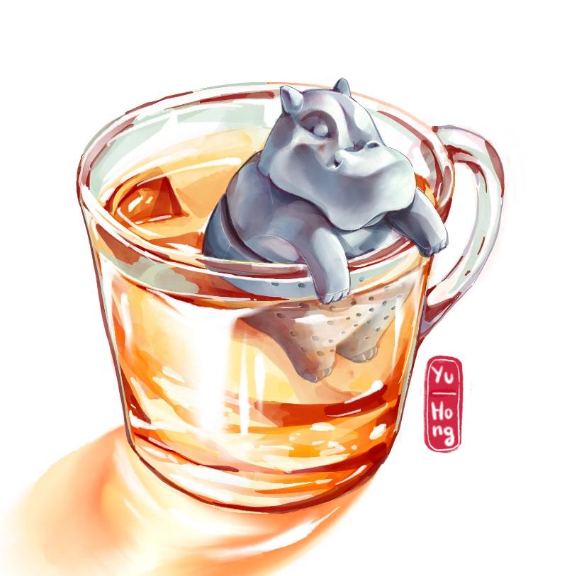 hippo by YuHong (Watercolor, Digital)