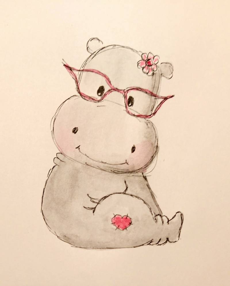 hippo by Wiliane (Watercolor, Ink)
