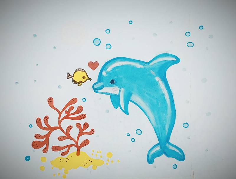 dolphin by AditiBonde (Pencil, Markers, Colored pencil, Oil pastel)
