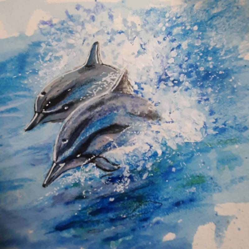 dolphin by Niru (Watercolor, Pen, Oil pastel)