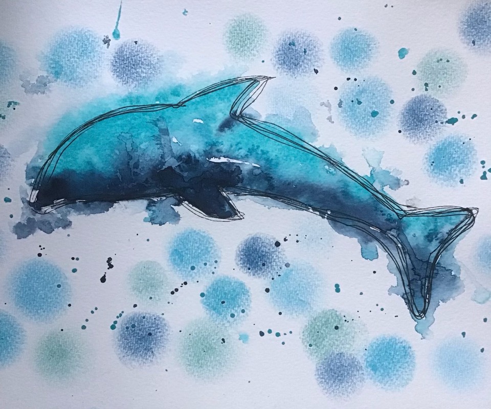 dolphin by Sally (Watercolor, Soft pastel)