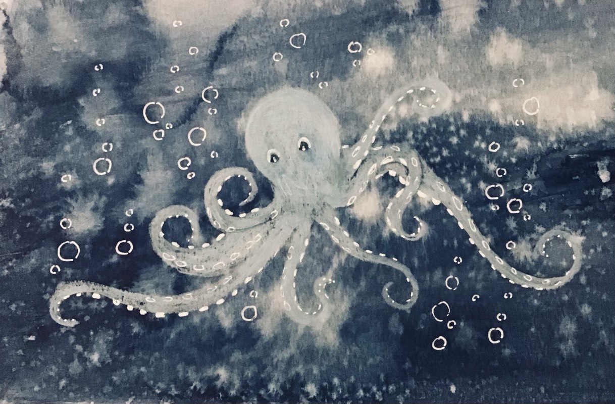 octopus by Sally (Watercolor, Colored pencil)
