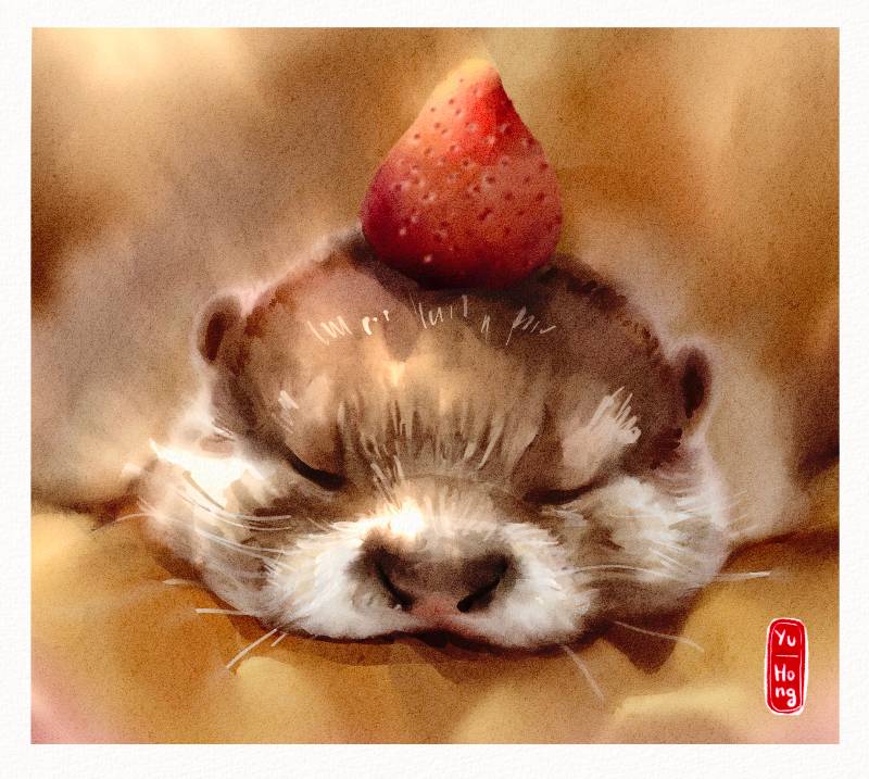 otter by YuHong (Watercolor, Digital)