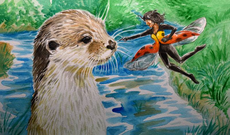 otter by Pikanotte (Watercolor, Pen)