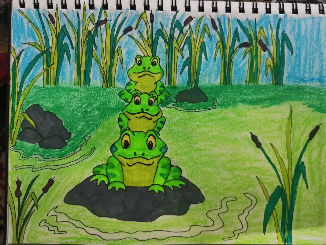 pond by iliyana (Pencil, Pen, Markers, Oil pastel)