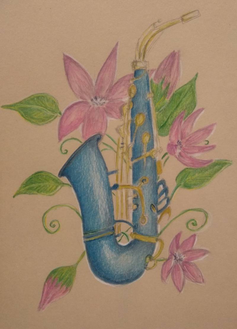 saxophone by DianDian (Colored pencil, Soft pastel)