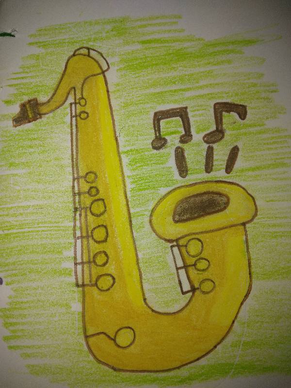 saxophone by Anabia (Markers, Oil pastel)