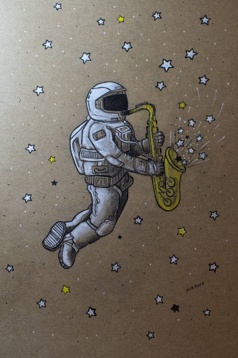 saxophone by mikrook (Ink, Charcoal, Soft pastel)