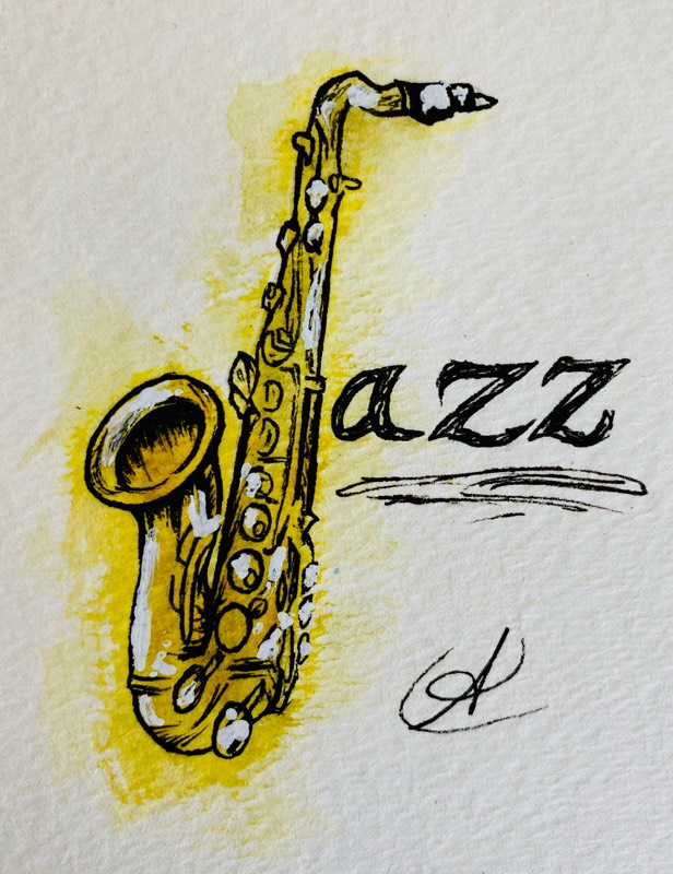 saxophone by ARTISTIC (Pen, Ink, Watercolor)
