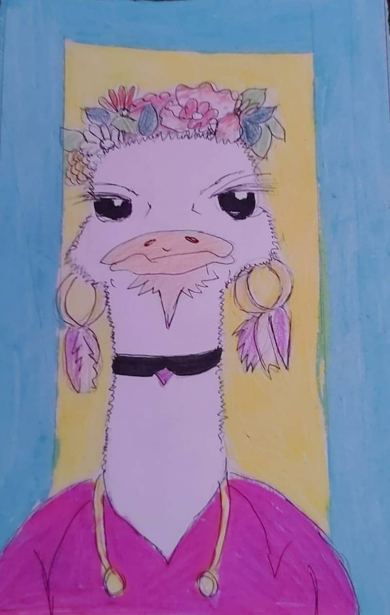 ostrich by spiritXArTz (Pencil, Pen, Colored pencil, Oil pastel)