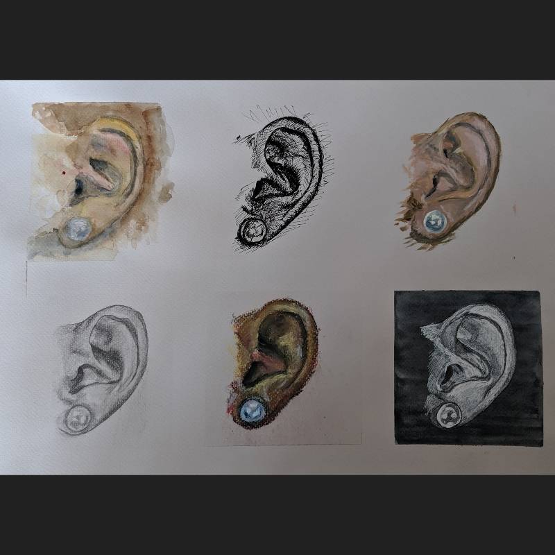 ear by ZDI (Pencil, Watercolor, Pen, Acrylic paint, Soft pastel, Oil pastel)