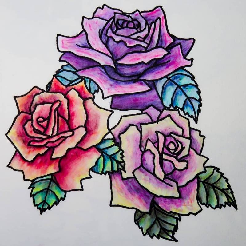 rose by Ranita (Watercolor, Pen, Ink, Markers)