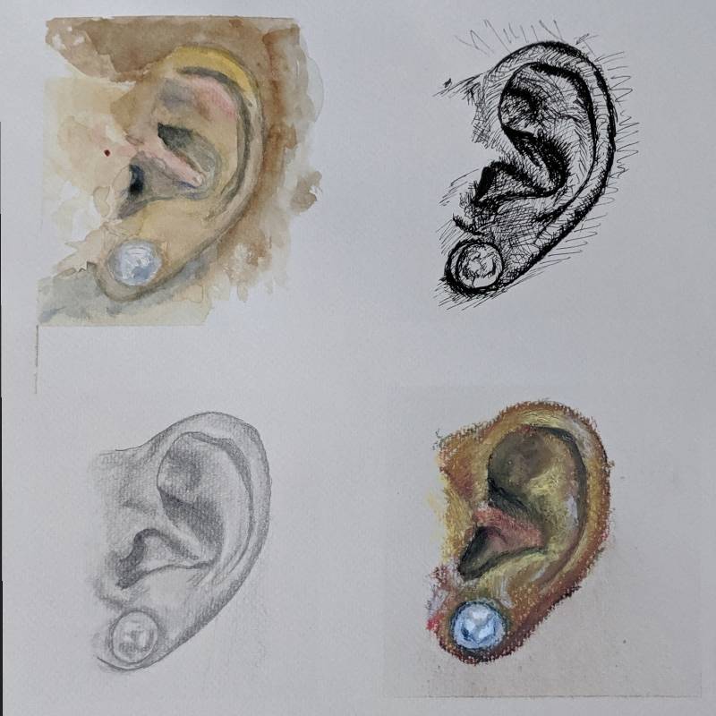 ear by ZDI (Watercolor, Pencil, Pen, Soft pastel, Oil pastel)